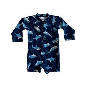 NWOT Hanna Andersson Zip-Up Shark Rash Guard One Piece Bath Suit Baby 18-24 Mons